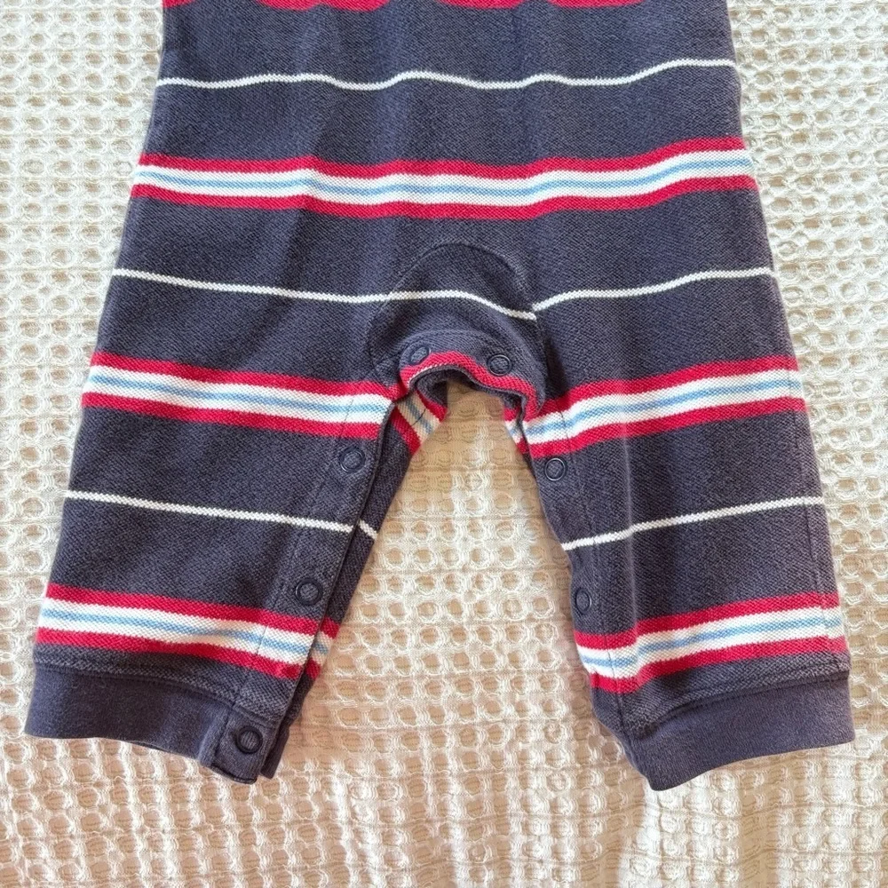 Vintage LAND’S END 3-6 Month Polo Striped Jumpsuit Layered Long Sleeves Snaps